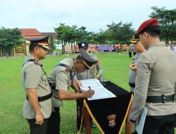 Kapolres Tulang Bawang Barat Pimpin Upacara Sertijab Kabag Ops, Kasat Samapta, Kasat Intelkam dan Kapolsek Lambu Kibang